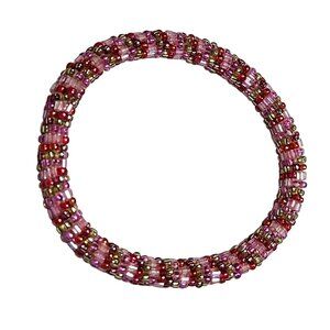Handmade Boho Pink Red Glass Seed Beaded Stretch Bracelet Retro Fashion Jewelry